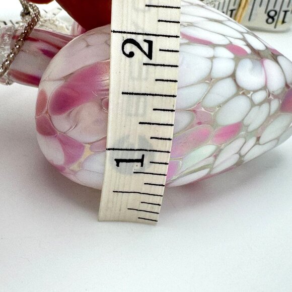 Hand-Blown Glass Heart Ornament Pink & White Mosaic Design Vintage Heavy - Picture 4 of 7